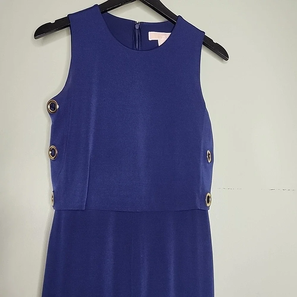 Michael‎ Kors Jumpsuit Sleeveless Wide Leg Navy Blue XS Gold Grommet Layered